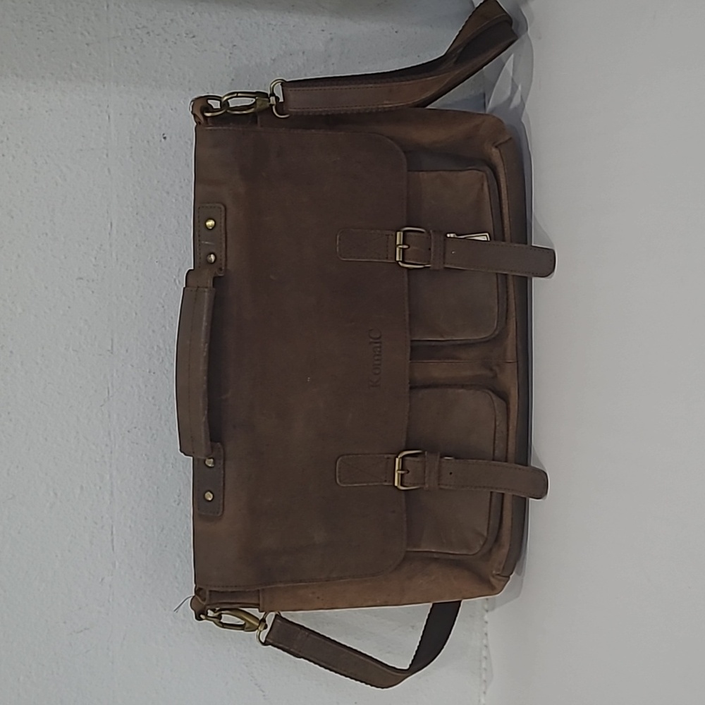 KomalC Unisex 16" Brown Genuine Leather Briefcases Laptop Messenger Bag